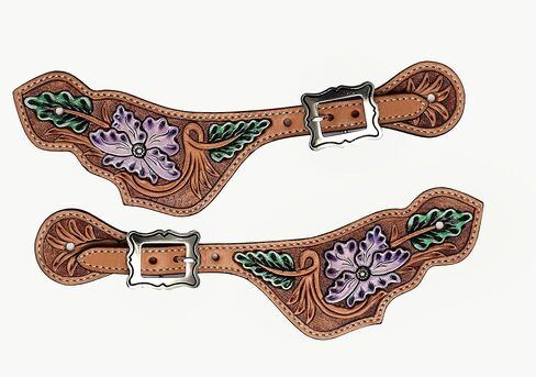 أشرطة جلدية مزخرفة بالزهور قابلة للتعديل لركوب الخيل | حواف ممتازة مع إبزيم مطلي بالنيكل خالٍ من الصدأ | معدات الفروسية الغربية للجنسين للرجال والنساء | يناسب أحذية رعاة البقر in Kuwait