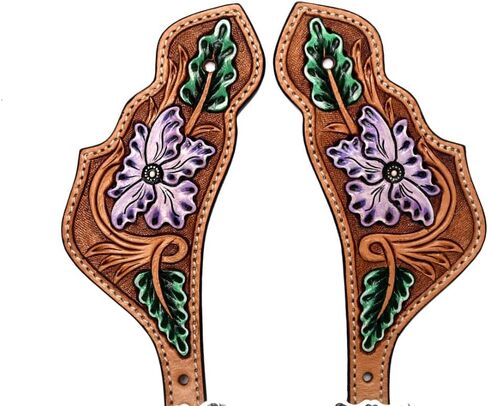 أشرطة جلدية مزخرفة بالزهور قابلة للتعديل لركوب الخيل | حواف ممتازة مع إبزيم مطلي بالنيكل خالٍ من الصدأ | معدات الفروسية الغربية للجنسين للرجال والنساء | يناسب أحذية رعاة البقر in Kuwait