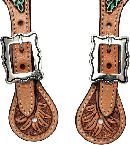 أشرطة جلدية مزخرفة بالزهور قابلة للتعديل لركوب الخيل | حواف ممتازة مع إبزيم مطلي بالنيكل خالٍ من الصدأ | معدات الفروسية الغربية للجنسين للرجال والنساء | يناسب أحذية رعاة البقر in Kuwait