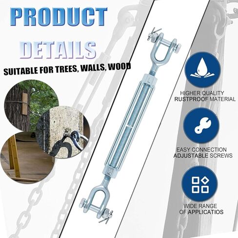 خطاف وصلة ربط المقطورة، 1/2 "M12 الفك والفك الفولاذي المجلفن بالغمس الساخن 2200 رطل حبل سلك كابل التوتر وحبل الأسلاك الكشتبانات مجموعة لأشرعة الظل، ملحقات العريشة كابل خط الرمز البريدي in Kuwait