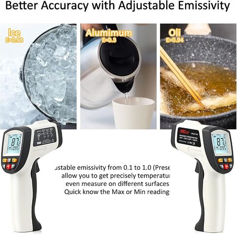 Digital Infrared Laser Thermometer Cooking Gun with Adjustable Emissivity -58°F ~ 788°F, Touchless Kitchen Laser Food Thermometer Temp Gun for Soap Candy Making Oven BBQ Gray (Gray) in Saudi Arabia