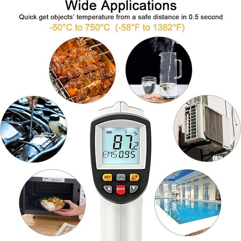 Digital Infrared Laser Thermometer Cooking Gun with Adjustable Emissivity -58°F ~ 788°F, Touchless Kitchen Laser Food Thermometer Temp Gun for Soap Candy Making Oven BBQ Gray (Gray) in Saudi Arabia