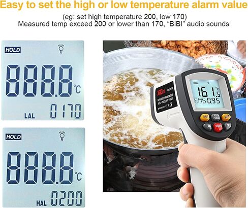 Digital Infrared Laser Thermometer Cooking Gun with Adjustable Emissivity -58°F ~ 788°F, Touchless Kitchen Laser Food Thermometer Temp Gun for Soap Candy Making Oven BBQ Gray (Gray) in Saudi Arabia