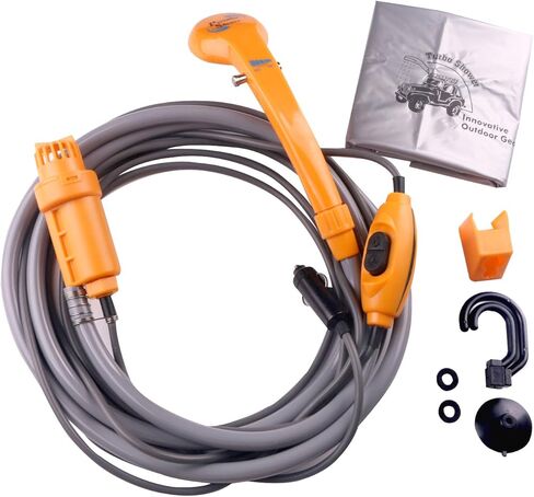 ولاعة سجائر للسيارة 12 فولت مضخة كهربائية للاستحمام للتخييم في الهواء الطلق وغسيل السيارات وتنظيف الكلاب باللون الأصفر in Kuwait