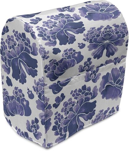 Ambesonne Floral Stand Mixer Cover, Watercolor Painting Style Chinese Flower Ornaments on White Backdrop, Kitchen Appliance Organizer Bag Cover with Pockets, 6-8 Quarts, Blue in Saudi Arabia