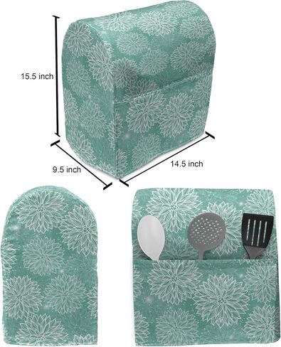 Ambesonne Floral Stand Mixer Cover, Watercolor Painting Style Chinese Flower Ornaments on White Backdrop, Kitchen Appliance Organizer Bag Cover with Pockets, 6-8 Quarts, Blue in Saudi Arabia