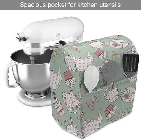 Ambesonne Floral Stand Mixer Cover, Watercolor Painting Style Chinese Flower Ornaments on White Backdrop, Kitchen Appliance Organizer Bag Cover with Pockets, 6-8 Quarts, Blue in Saudi Arabia