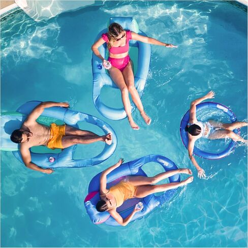 SwimWays Spring Float Premium Papasan Pool Lounger, Inflatable Pool Floats Adult with Fast Inflation for Ages 15 & Up, Sky Blue (Pack of 2) in Saudi Arabia