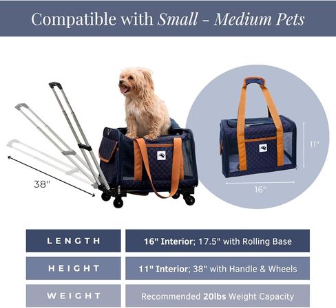 Pet Carrier Airline Approved with Wheels - Dog Carrier with Wheels, Rolling Cat Carrier with Retractable Handle & Removable Wheels, TSA Approved Dog Carrier, Pet Carrier on Wheels Under 20 lbs (Cream) in Saudi Arabia