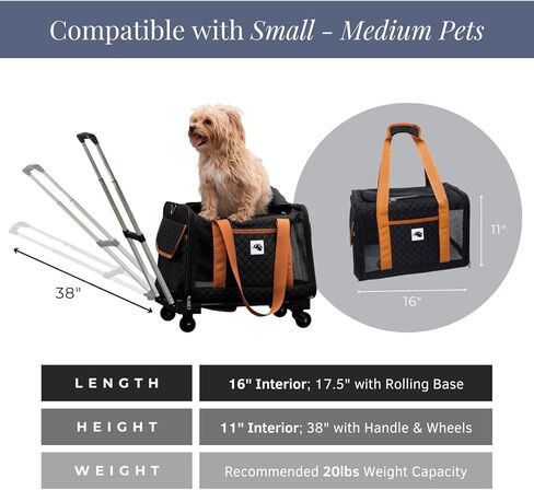 Pet Carrier Airline Approved with Wheels - Dog Carrier with Wheels, Rolling Cat Carrier with Retractable Handle & Removable Wheels, TSA Approved Dog Carrier, Pet Carrier on Wheels Under 20 lbs (Cream) in Saudi Arabia