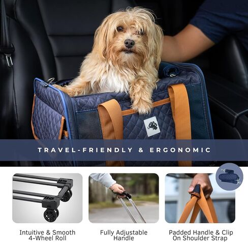 Pet Carrier Airline Approved with Wheels - Dog Carrier with Wheels, Rolling Cat Carrier with Retractable Handle & Removable Wheels, TSA Approved Dog Carrier, Pet Carrier on Wheels Under 20 lbs (Cream) in Saudi Arabia