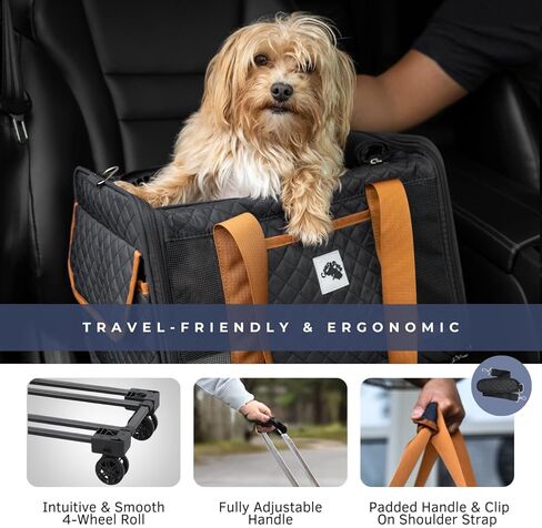 Pet Carrier Airline Approved with Wheels - Dog Carrier with Wheels, Rolling Cat Carrier with Retractable Handle & Removable Wheels, TSA Approved Dog Carrier, Pet Carrier on Wheels Under 20 lbs (Cream) in Saudi Arabia