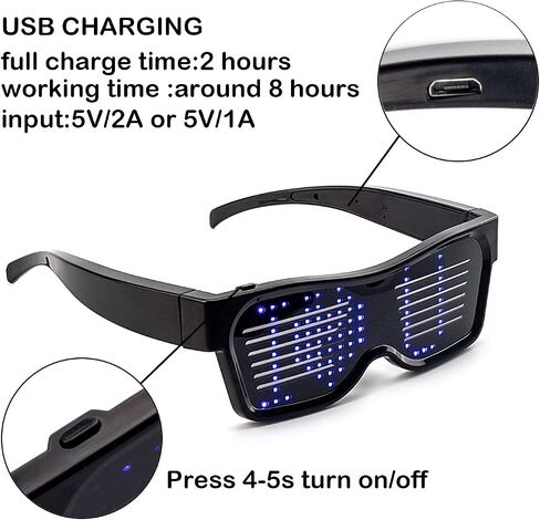 Leadleds Customizable Bluetooth LED Glasses for Raves, Festivals, Fun, Parties, Sports, Costumes, EDM, Flashing in Kuwait