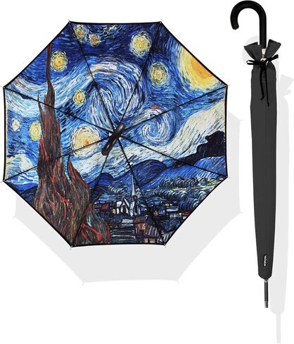 Van Gogh Long Stick Umbrella for rain Strong Windproof Waterproof Large Umbrellas Automatic Open Double Canopy Layer Star Night in Saudi Arabia