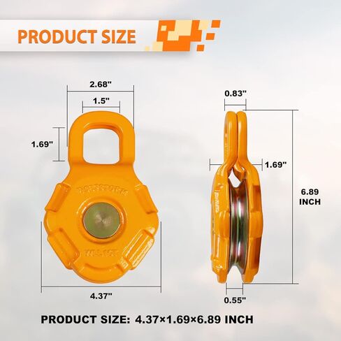 WOLFSTORM Snatch Block - 77000 رطل أقصى قوة للكسر، 33000 رطل حمل العمل - بكرة ونش لحبل / كابل اصطناعي مقاس 3/8 بوصة، سعة ونش مزدوجة / ثلاثية - أفضل ملحقات التعافي على الطرق الوعرة (أسود) in Kuwait