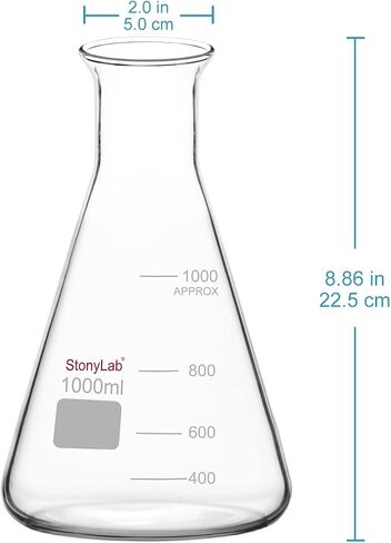 stonylab Glass Wide Mouth Erlenmeyer Flask, 2000 ml Borosilicate Glass Erlenmeyer Flask with Heavy Duty Rim, 1 Pack in Saudi Arabia