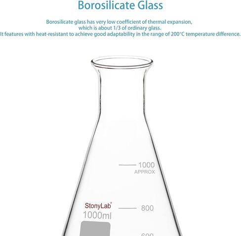 stonylab Glass Wide Mouth Erlenmeyer Flask, 2000 ml Borosilicate Glass Erlenmeyer Flask with Heavy Duty Rim, 1 Pack in Saudi Arabia