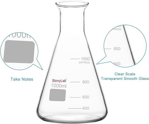 stonylab Glass Wide Mouth Erlenmeyer Flask, 2000 ml Borosilicate Glass Erlenmeyer Flask with Heavy Duty Rim, 1 Pack in Saudi Arabia