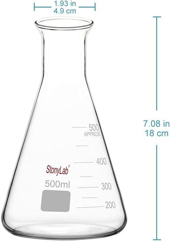 stonylab Glass Wide Mouth Erlenmeyer Flask, 2000 ml Borosilicate Glass Erlenmeyer Flask with Heavy Duty Rim, 1 Pack in Saudi Arabia