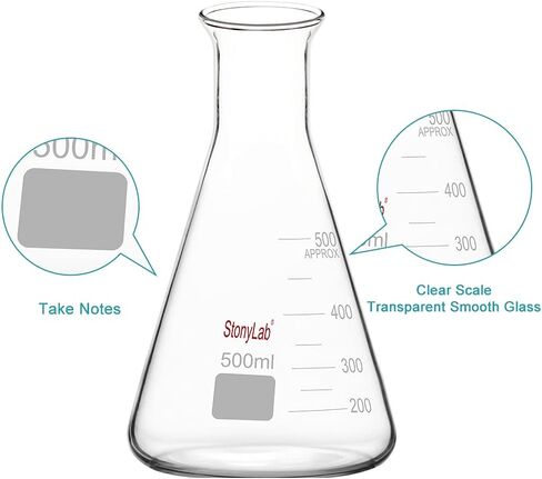stonylab Glass Wide Mouth Erlenmeyer Flask, 2000 ml Borosilicate Glass Erlenmeyer Flask with Heavy Duty Rim, 1 Pack in Saudi Arabia