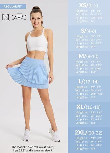 BALEAF Womens Pleated Tennis Skirt Double Layered Flowy Golf Skorts High Waisted with Shorts Pockets Athletic Running in Saudi Arabia