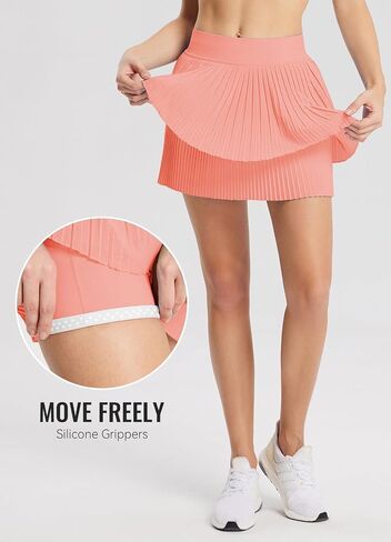 BALEAF Womens Pleated Tennis Skirt Double Layered Flowy Golf Skorts High Waisted with Shorts Pockets Athletic Running in Saudi Arabia