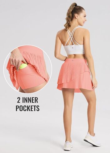 BALEAF Womens Pleated Tennis Skirt Double Layered Flowy Golf Skorts High Waisted with Shorts Pockets Athletic Running in Saudi Arabia
