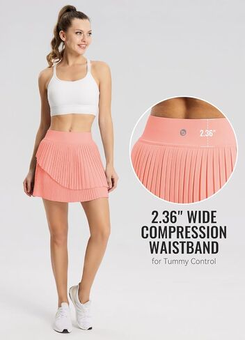 BALEAF Womens Pleated Tennis Skirt Double Layered Flowy Golf Skorts High Waisted with Shorts Pockets Athletic Running in Saudi Arabia