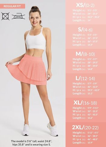 BALEAF Womens Pleated Tennis Skirt Double Layered Flowy Golf Skorts High Waisted with Shorts Pockets Athletic Running in Saudi Arabia