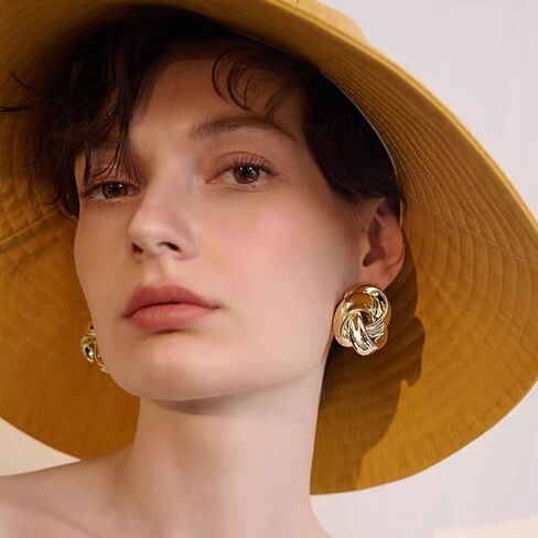 أقراط ذهبية كبيرة على شكل عقدة أقراط معدنية كبيرة مكتنزة أقراط عصرية للنساء والفتيات هدية in Kuwait