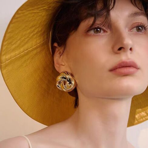 أقراط ذهبية كبيرة على شكل عقدة أقراط معدنية كبيرة مكتنزة أقراط عصرية للنساء والفتيات هدية in Kuwait