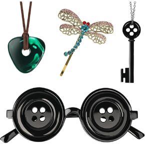 4PCS Set Button Eyes Glasses Key Necklace Hair Clip Green Stone Halloween Cosplay Costume Gifts Accessories in Saudi Arabia
