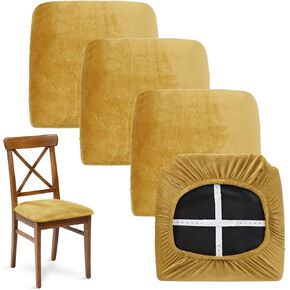 مجموعة أغطية مقاعد الكراسي الذهبية من MANSPHIL مكونة من 4 - أغطية كراسي غرفة الطعام سميكة وعالية التمدد للمطبخ، مزيج من الألياف اللدنة المخملية القابلة للغسل in Kuwait