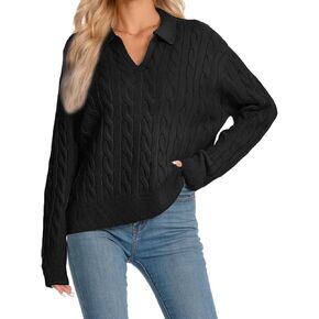 Womens Oversized Cable Knit Sweater Fall Fashion 2025 Lapel V Neck Chunky Pullover Tops Causal Winter Outfits in Kuwait