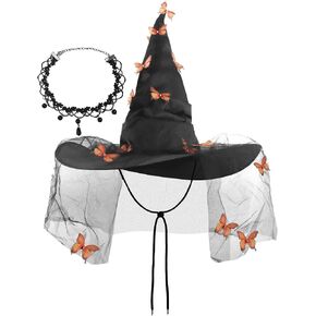 Erythem Witch Hat for Women, Witches Hat with Butterfly Witch Costume Accessories for Adult Halloween Party in Kuwait