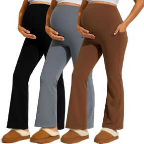 Coume 3 Pack Maternity Pants for Women Stretchy Pregnancy Flare Leggings with Pockets Over The Belly Work Bootcut Yoga Pants in Saudi Arabia