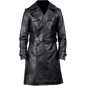 Jackalious Black Trench Coat Real Lambskin Leather for Men in Saudi Arabia