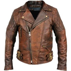 Leather Hub Men's Lambskin Vintage Distressed Brown Leather Biker Jacket L in Saudi Arabia