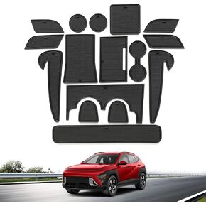 بطانة وحدة التحكم المركزية 16 قطعة من Smabee لسيارة Hyundai Kona 2025 2024 حوامل أكواب لـ 2025 Kona سجادة فتحة الباب مضادة للغبار والإكسسوارات الداخلية (أحمر) in Kuwait