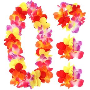 KALIONE 4 Packs Colorful Hawaiian Leis, Artificial Hawaiian Flower Necklace Headband Garland Hand Garlands Lei Set for Graduation Party Dance Party Costumes Accessories, Pink in Saudi Arabia