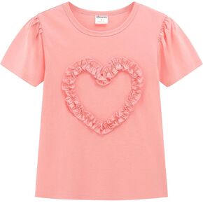 Noomelfish Girls Ruffle Heart T-Shirts Cute Short Sleeve Tee Tops (3-12 Years) in Kuwait
