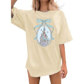 تيشيرتات jusgai Magic Kingdom للنساء، قميص قلعة لطيف، تي شيرت كبير الحجم برسوم جرافيك، تي شيرت عائلي للعطلات وأكمام قصيرة in Kuwait