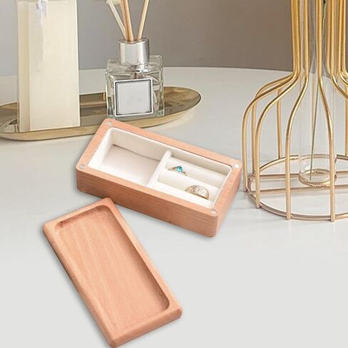 Jewelry Box Organizer Trinket Box Holder Portable Travel Desktop Wooden Jewelry Case Jewelry Storage Box for Earrings Rings, Light Wood Color in Saudi Arabia