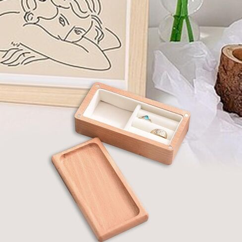 Jewelry Box Organizer Trinket Box Holder Portable Travel Desktop Wooden Jewelry Case Jewelry Storage Box for Earrings Rings, Light Wood Color in Saudi Arabia