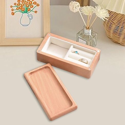 Jewelry Box Organizer Trinket Box Holder Portable Travel Desktop Wooden Jewelry Case Jewelry Storage Box for Earrings Rings, Light Wood Color in Saudi Arabia