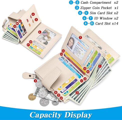 محفظة Rfid Blocking للنساء، محفظة جلدية ثنائية الطي، حامل بطاقات مدمج مع جيب للعملات المعدنية بسحاب و4 نوافذ لبطاقة الهوية، أسود in Kuwait