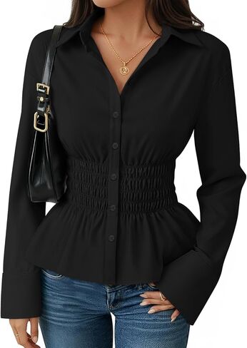 ZESICA Womens Long Sleeve Cotton Work Office Shirts 2025 Fall Business Casual Collared Tops Button Down Dressy Blouse in Saudi Arabia