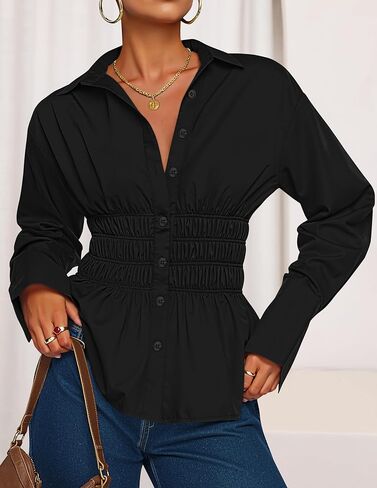 ZESICA Womens Long Sleeve Cotton Work Office Shirts 2025 Fall Business Casual Collared Tops Button Down Dressy Blouse in Saudi Arabia