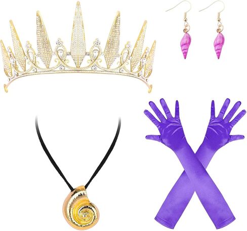 Kavoc 4Pcs Halloween Sea Witch Costume Accessories Including Crown Headband Purple Gloves Mermaid Accessories for Women Halloween Dress Up Party Outfit Supplies in Saudi Arabia