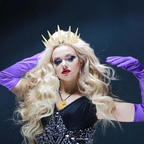 Kavoc 4Pcs Halloween Sea Witch Costume Accessories Including Crown Headband Purple Gloves Mermaid Accessories for Women Halloween Dress Up Party Outfit Supplies in Saudi Arabia